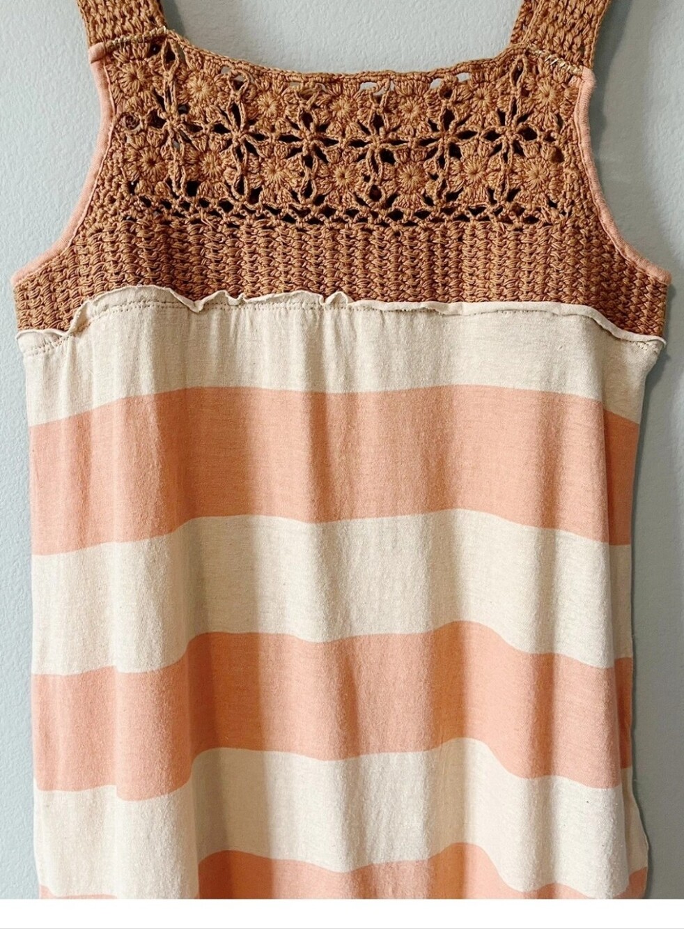 We The Free Striped Peach Crochet-Top Tunic Tank EUC - Picture 4 of 7